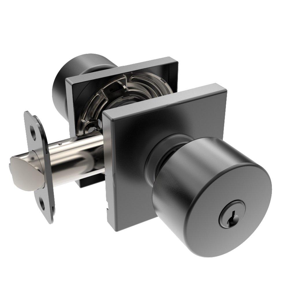 Matte Black Shaker Knob Entrance Door Lock, Square Rosette 