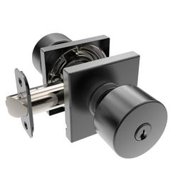 Shaker Knob Entrance Door Lock, Square Rosette in Matte Black