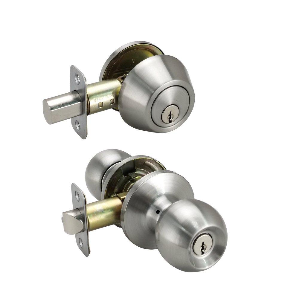 Satin Nickel Ball Knob Entrance & Deadbolt Lock 