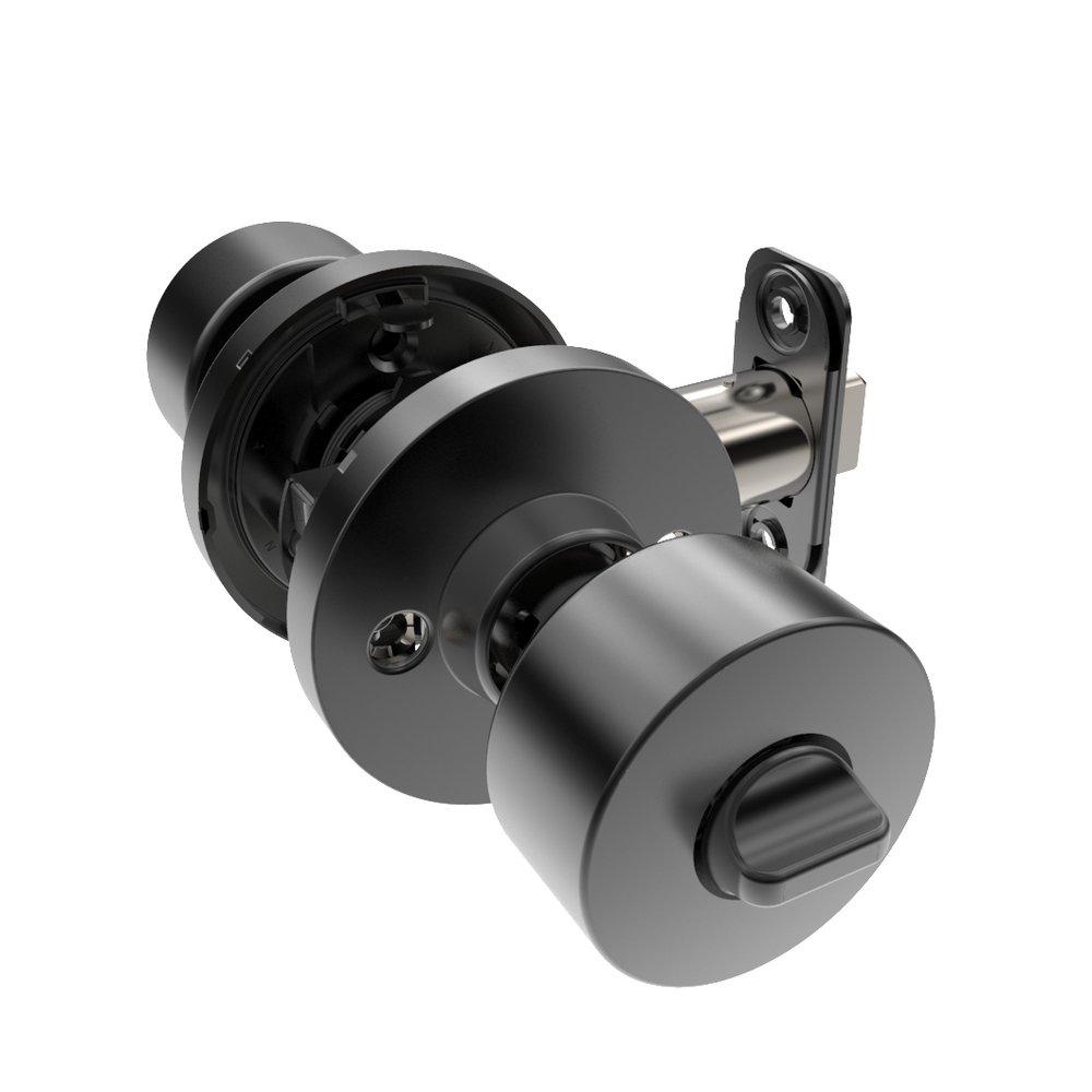Matte Black Shaker Knob Privacy Door Lock, Round Rosette 