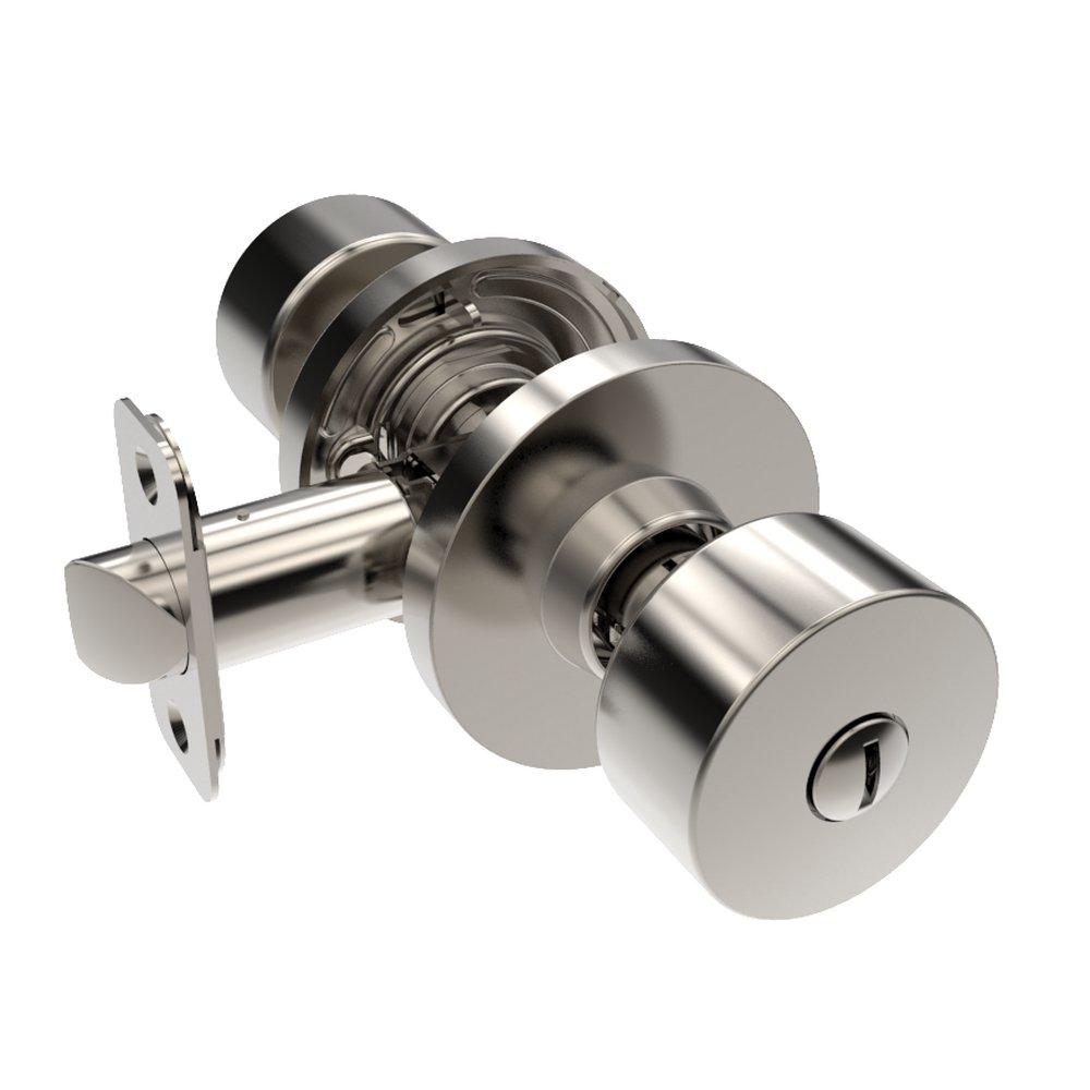 Satin Nickel Shaker Knob Privacy Door Lock, Round Rosette 
