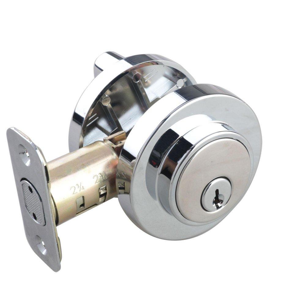Chrome Premier Round Single Cylinder Deadbolt 