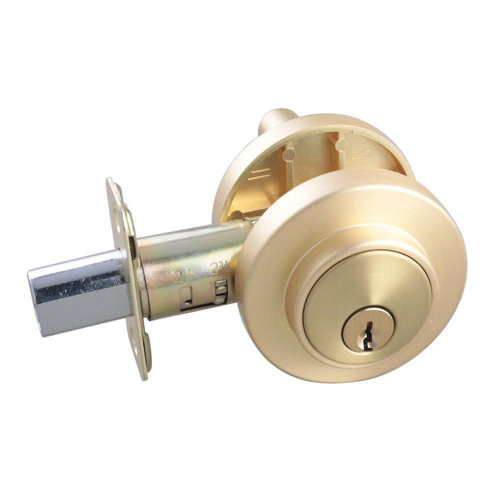 Satin Brass Premier Round Single Cylinder Deadbolt 