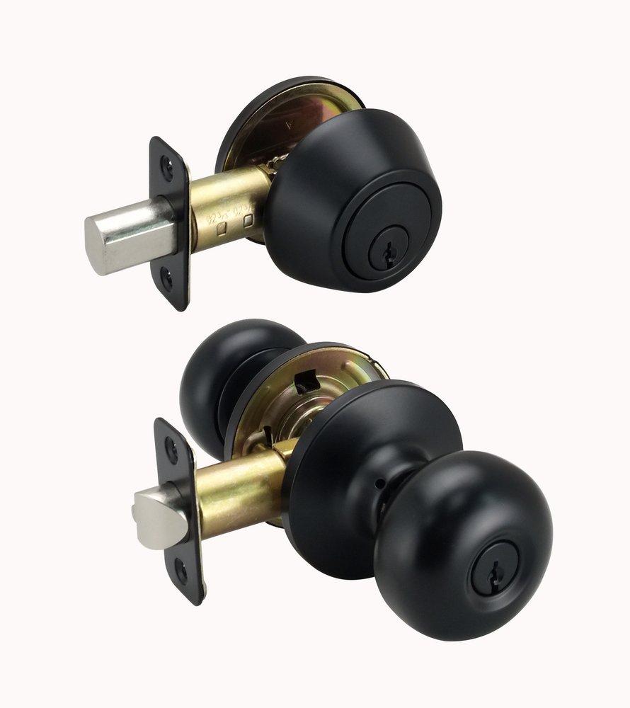Flat Black Flat Ball Knob Entrance & Deadbolt Lock 