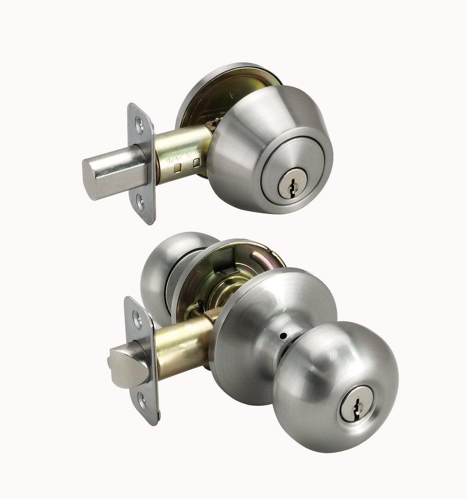 Satin Nickel Flat Ball Knob Entrance & Deadbolt Lock 