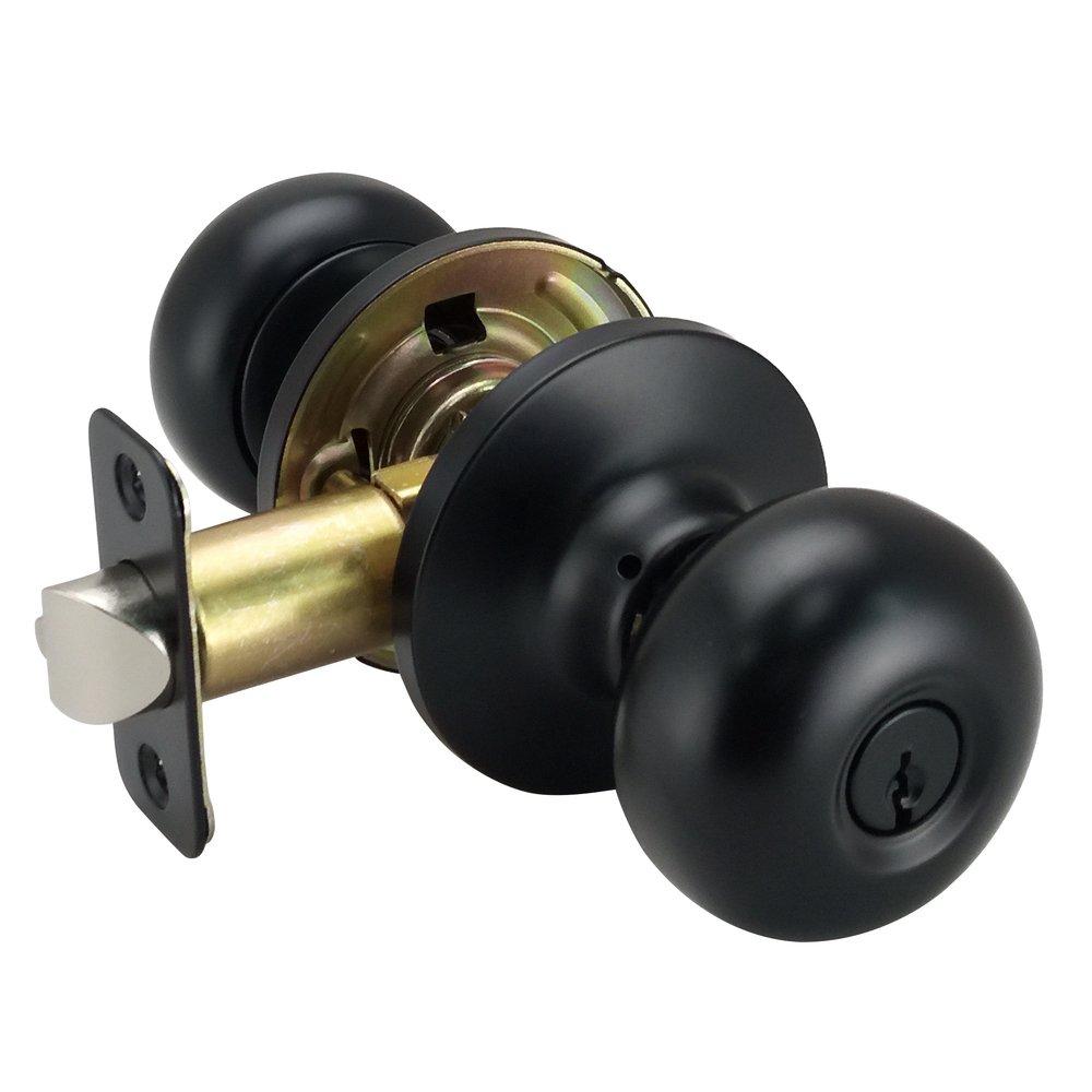 Flat Black Flat Ball Knob Entrance Lock 