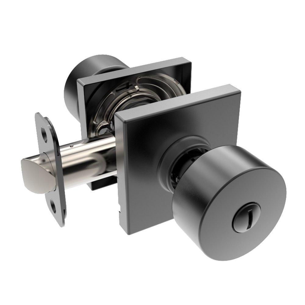 Matte Black Shaker Knob Privacy Door Lock, Square Rosette 