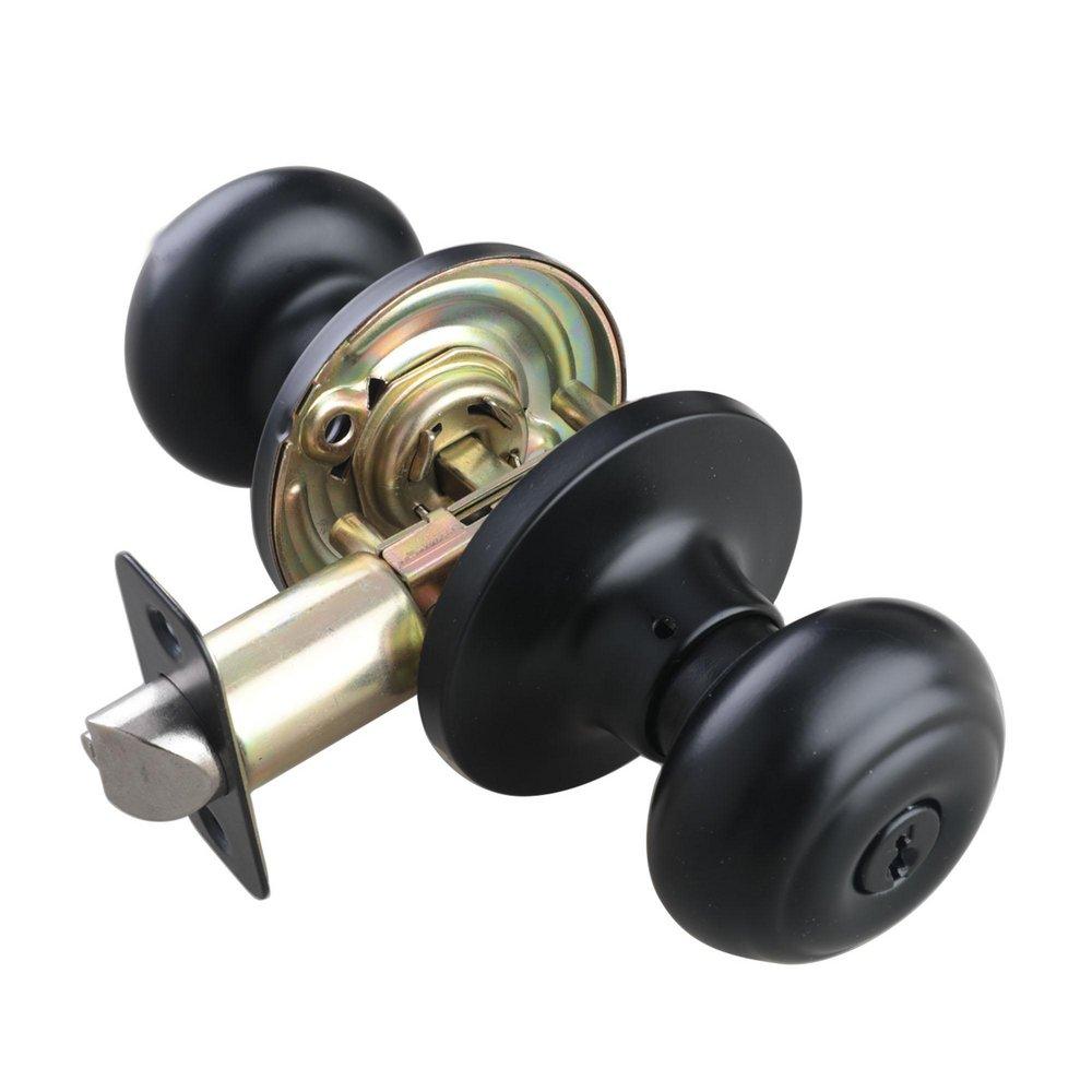Matte Black Ridged Flat Ball Knob Entrance Lock 