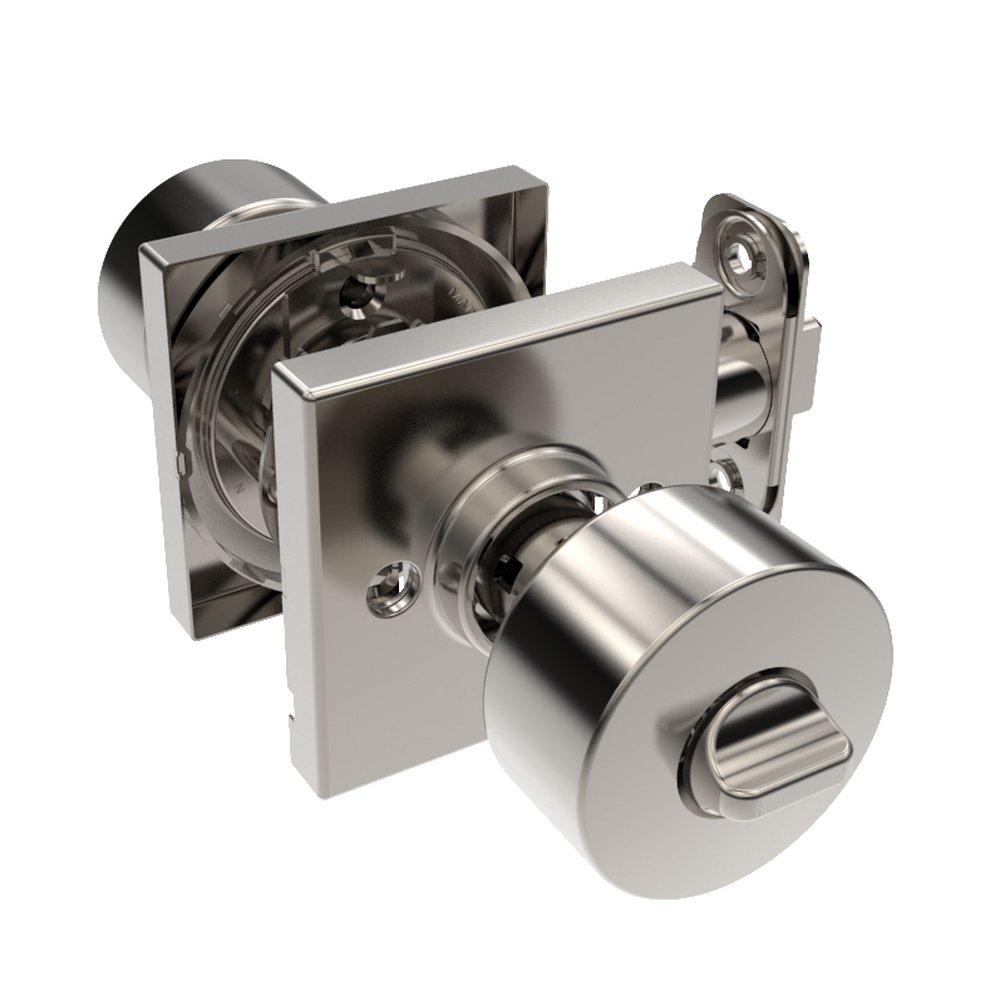 Satin Nickel Shaker Knob Privacy Door Lock, Square Rosette 