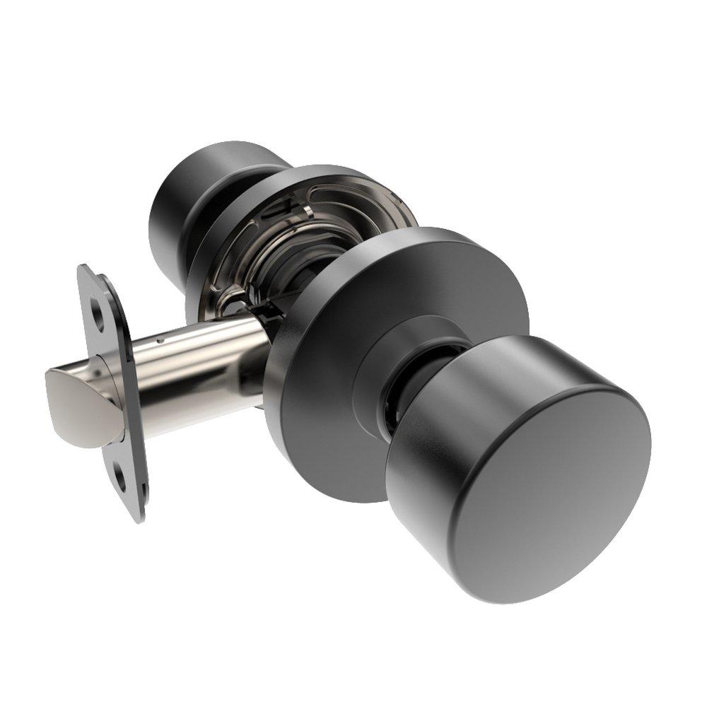 Matte Black Shaker Knob Passage Door Lock, Round Rosette 
