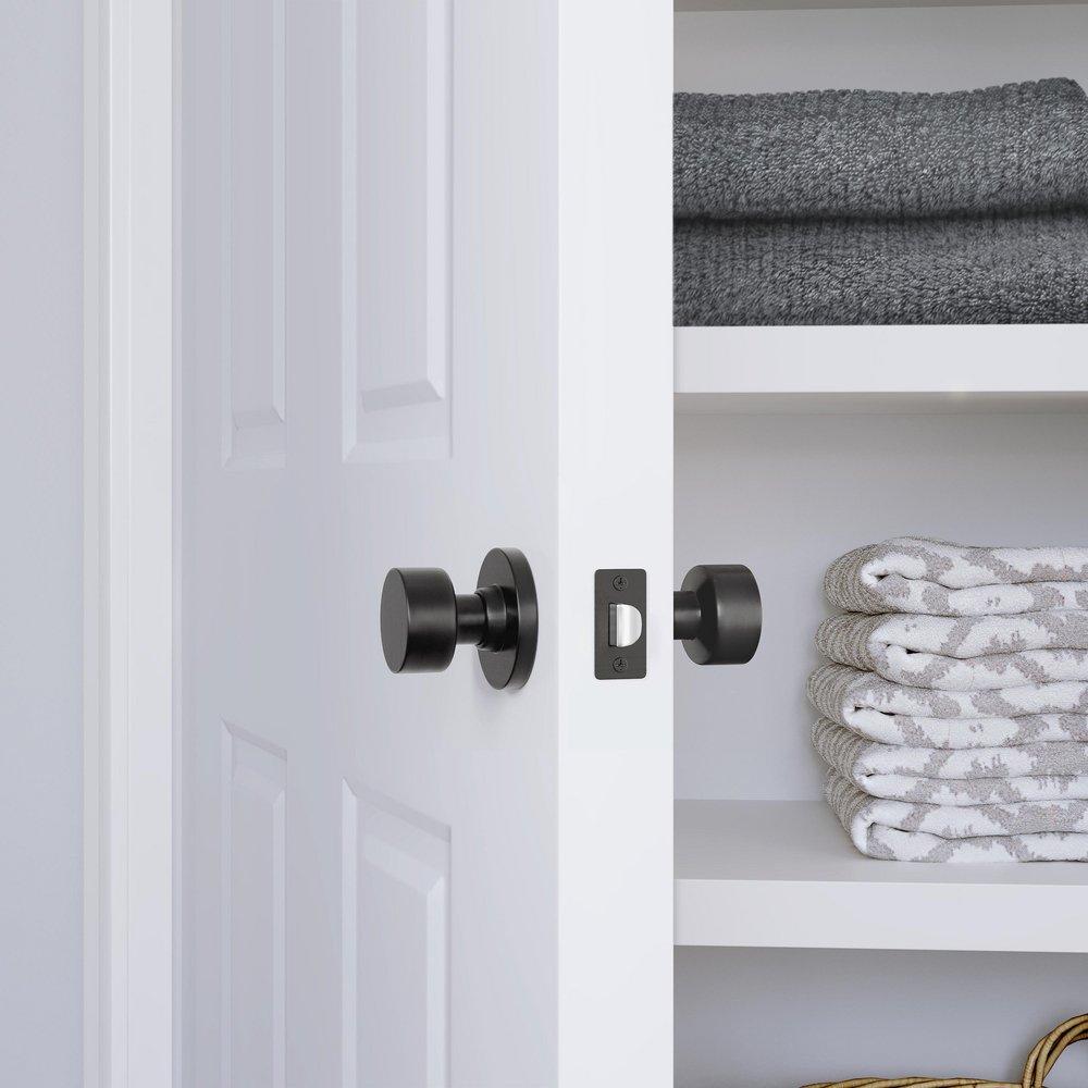 Westcraft Matte Black Shaker Knob Passage Door Lock, Round Rosette 