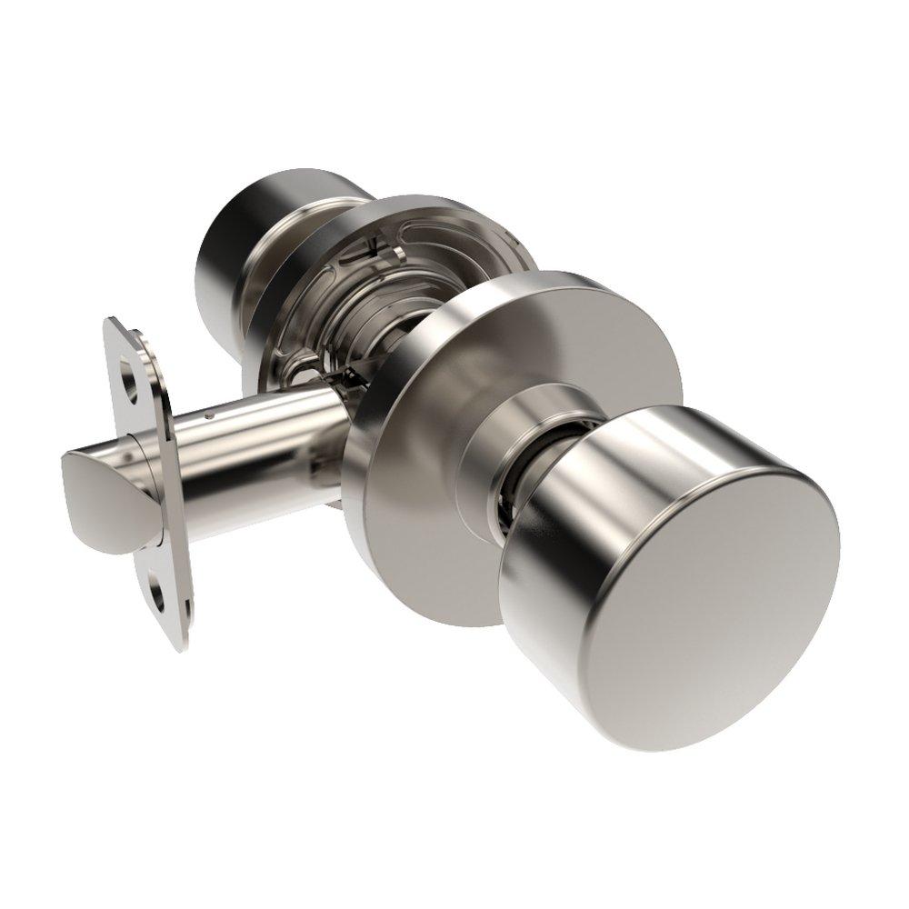 Satin Nickel Shaker Knob Passage Door Lock, Round Rosette 