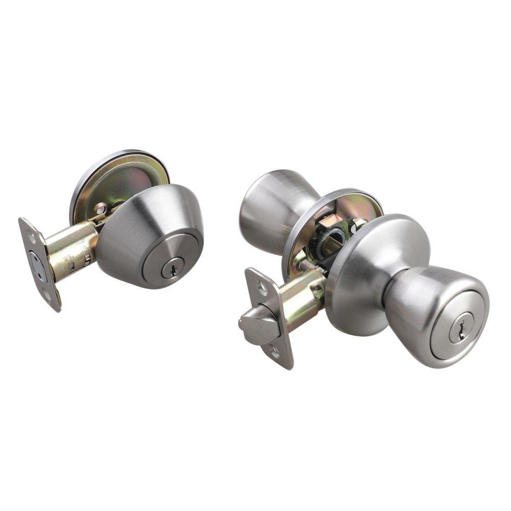 Satin Nickel Tulip Knob Entrance & Deadbolt Lock 