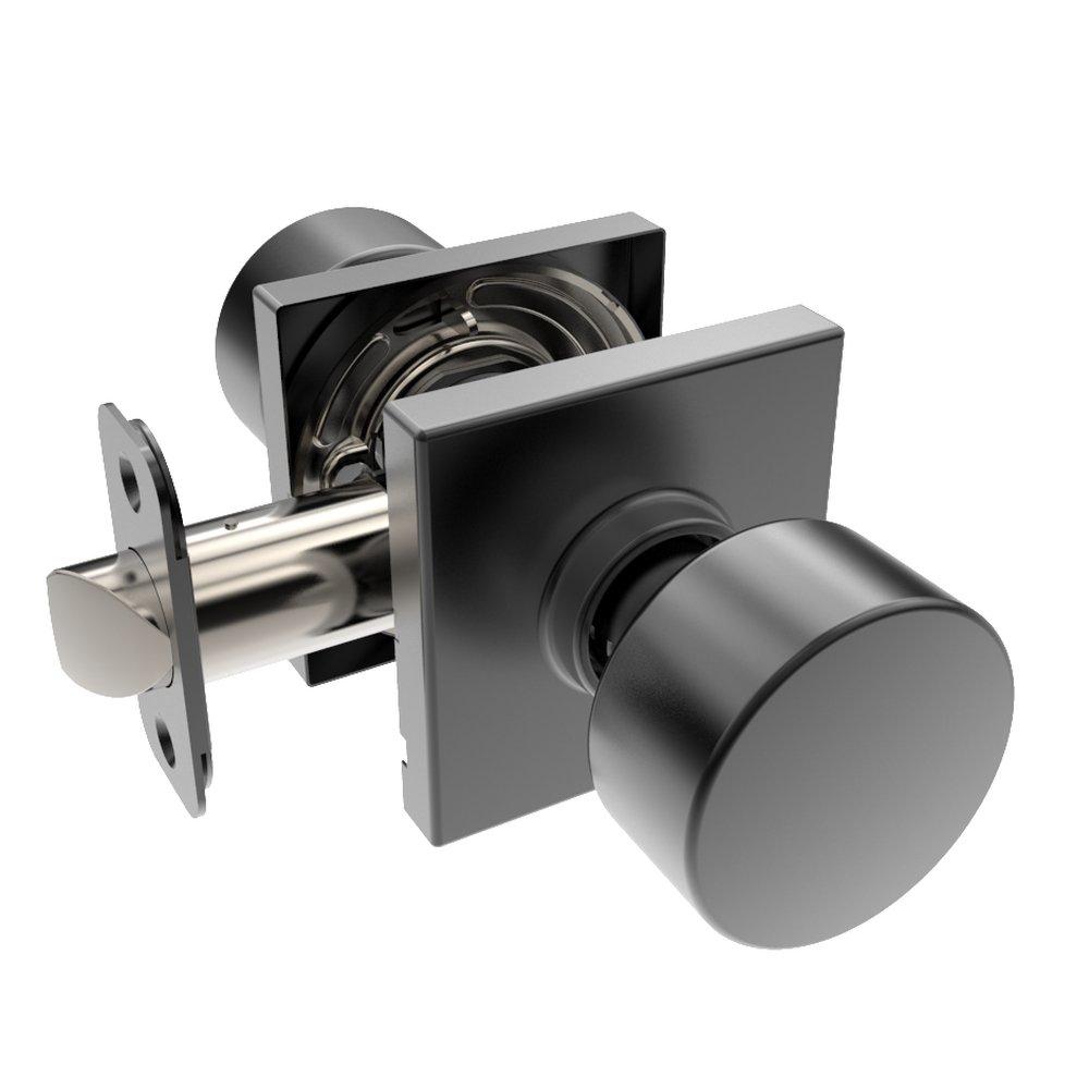 Matte Black Shaker Knob Passage Door Lock, Square Rosette 