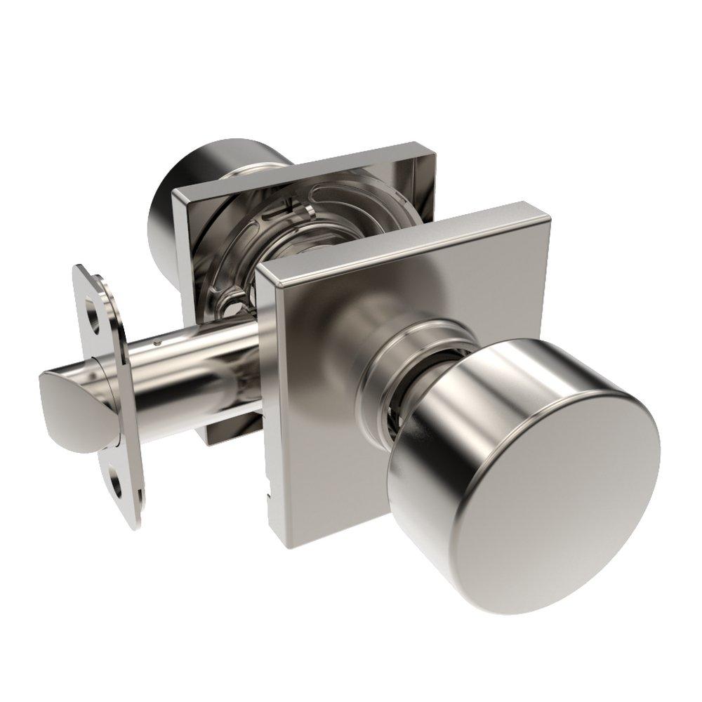 Satin Nickel Shaker Knob Passage Door Lock, Square Rosette 