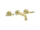 Two Handle Wall Mount Bathroom Sink Faucet in Unlacquered Brass
