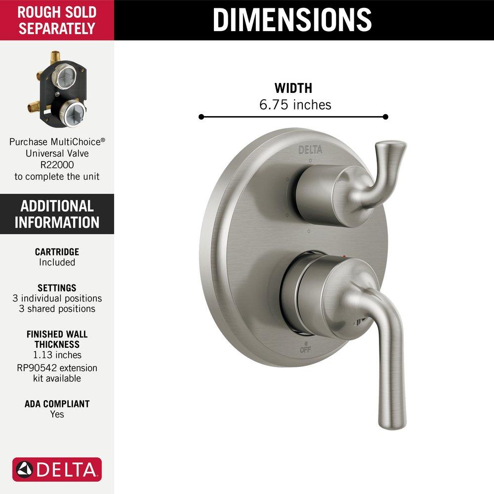 Delta Faucet Brilliance&reg; Stainless Two Handle Multi Function Bathtub & Shower Faucet (Trim Only) 