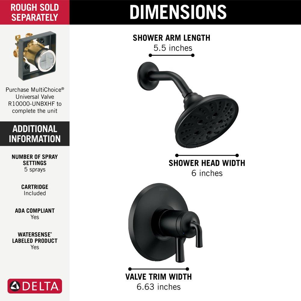 Delta Faucet Matte Black Two Handle Multi Function Shower Faucet (Trim Only) 