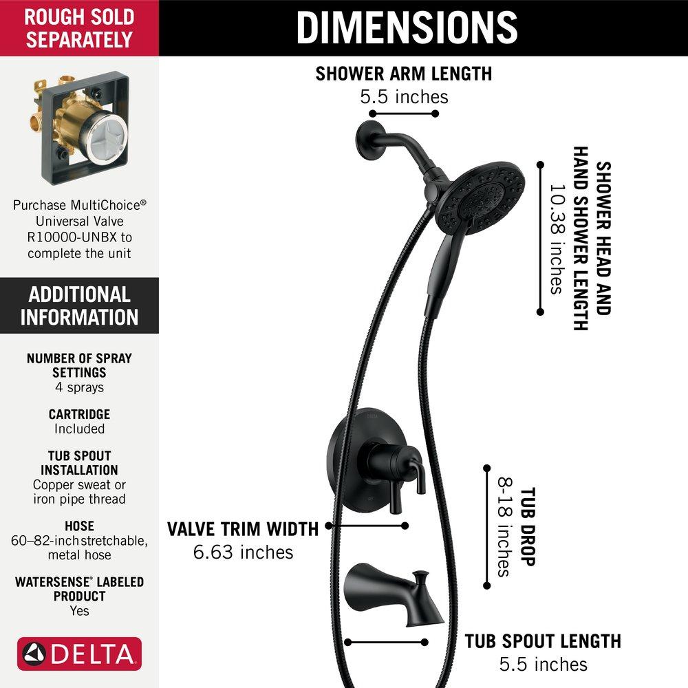 Delta Faucet Matte Black Two Handle Multi Function Bathtub & Shower Faucet (Trim Only) 