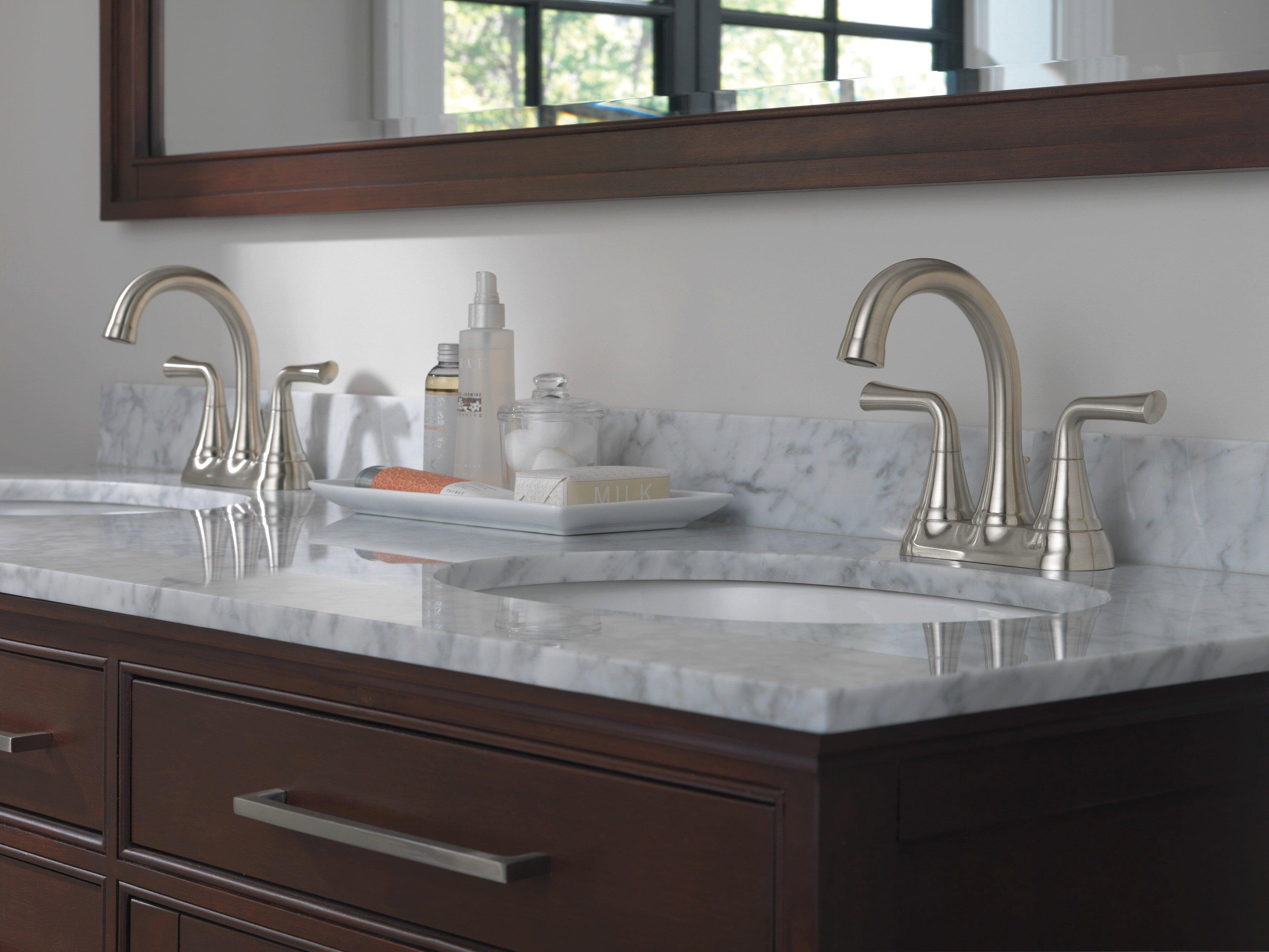 Delta Faucet Brilliance Stainless Two Handle Centerset Bathroom Sink Faucet 