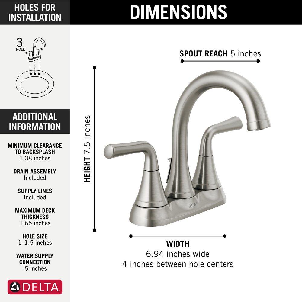 Delta Faucet Stainless Two Handle Centerset Bathroom Sink Faucet 