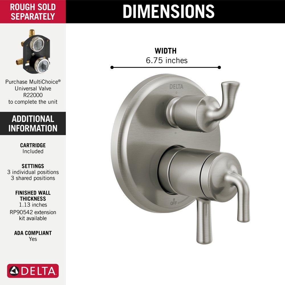 Delta Faucet Brilliance Stainless Three Handle Pressure Balancing Valve Trim with Integrated Diverter 