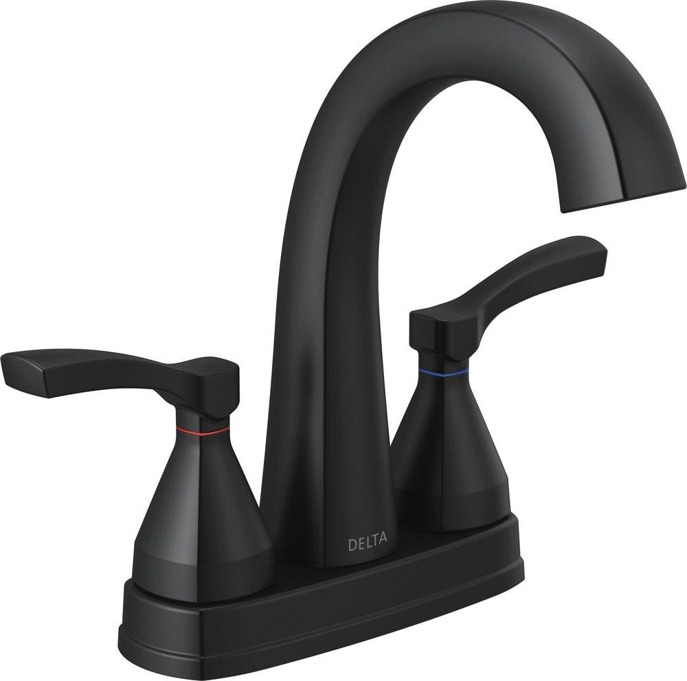 Delta Faucet Matte Black Two Handle Centerset Bathroom Sink Faucet Lever Handle 