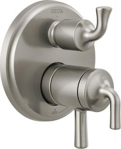 Three Handle Pressure Balancing Valve Trim with Integrated Diverter in Brilliance&reg; Stainless