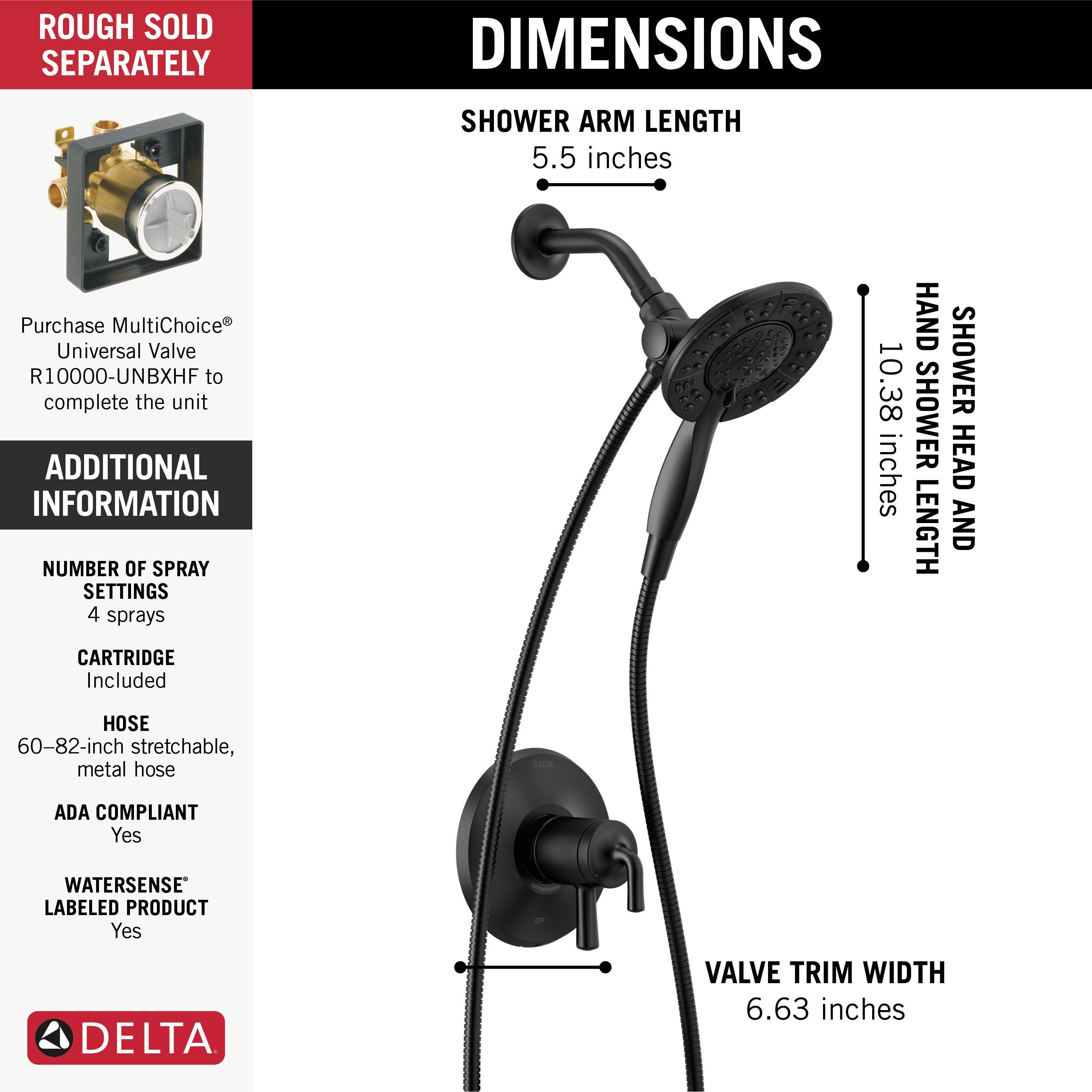 Delta Faucet Matte Black Two Handle Multi Function Shower Faucet (Trim Only) 