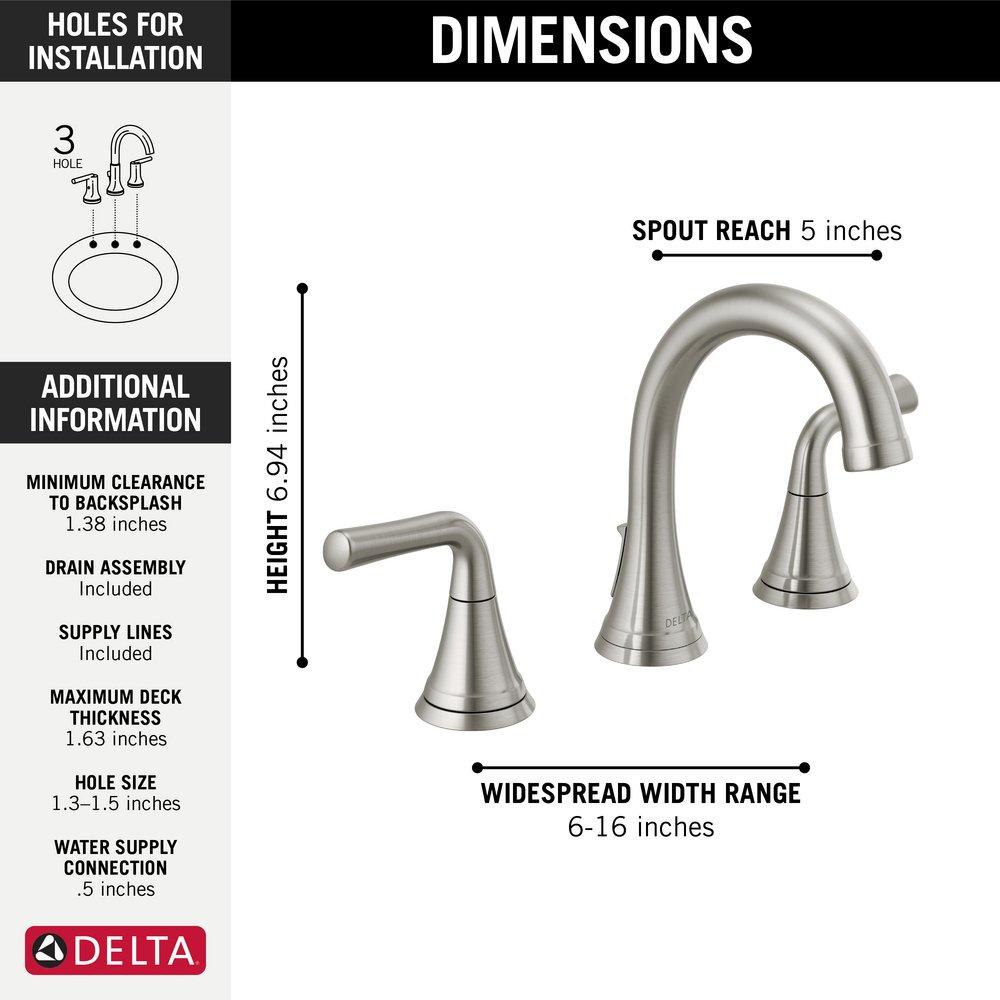 Delta Faucet Brilliance&reg; Stainless Two Handle Widespread Bathroom Sink Faucet 
