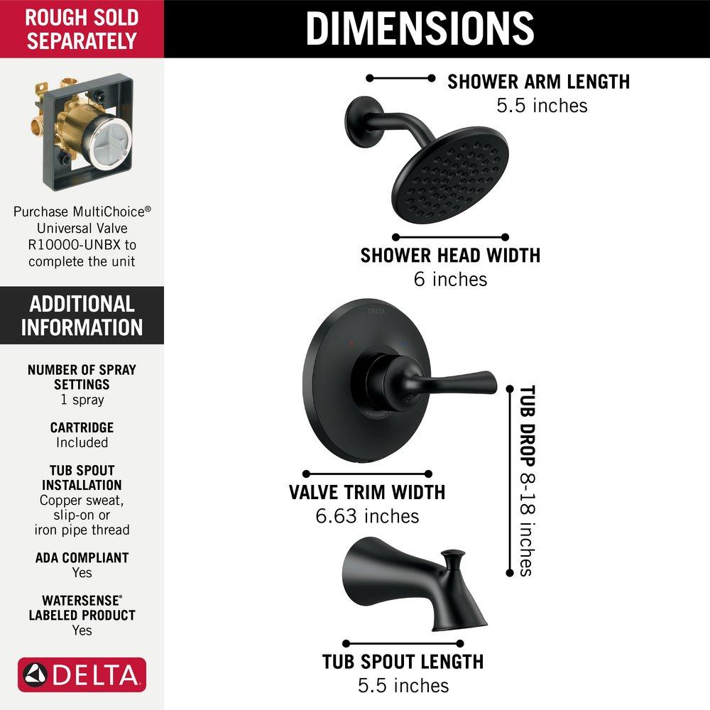 Delta Faucet Matte Black One Handle Single Function Bathtub & Shower Faucet (Trim Only) 