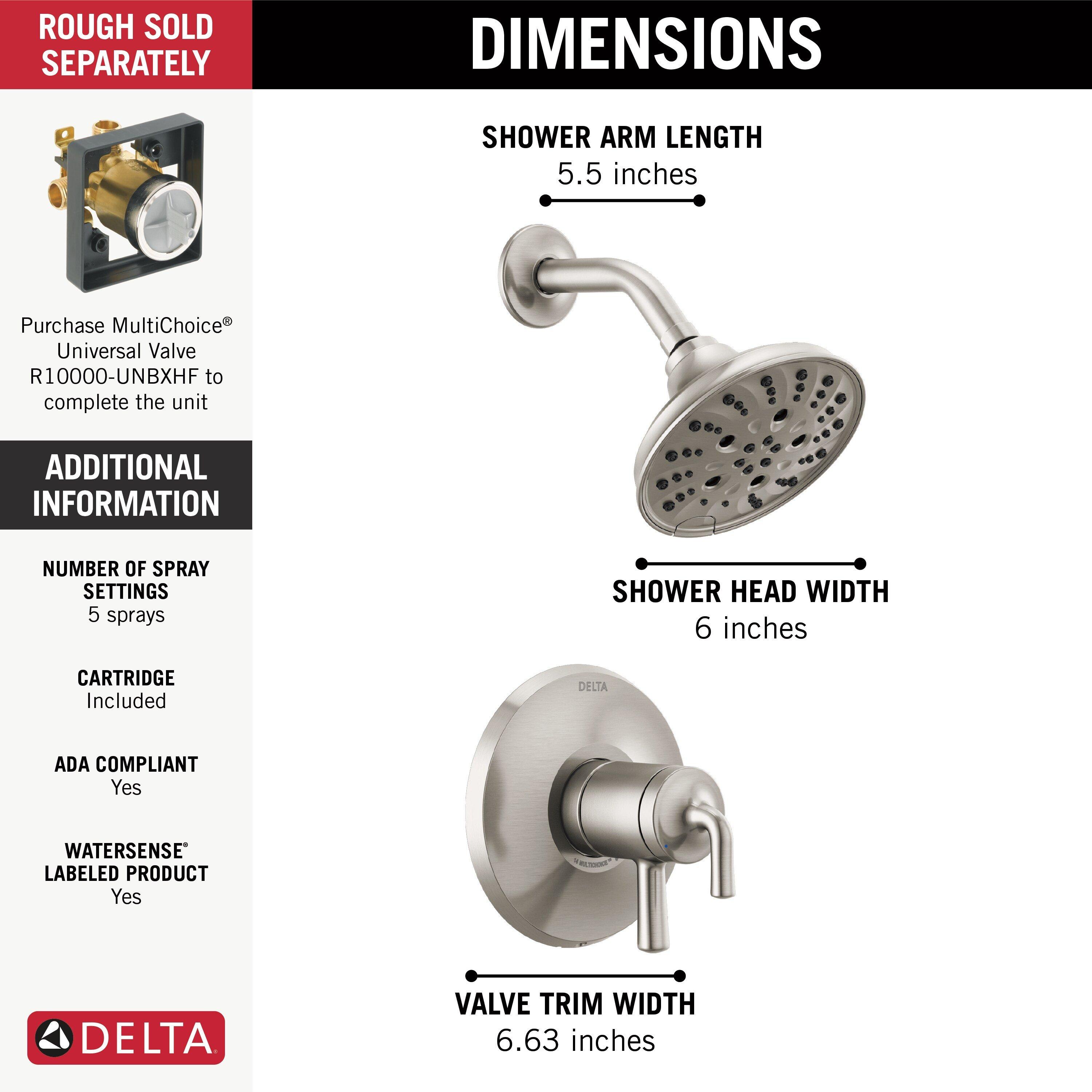 Delta Faucet Brilliance Stainless Two Handle Multi Function Shower Faucet (Trim Only) 