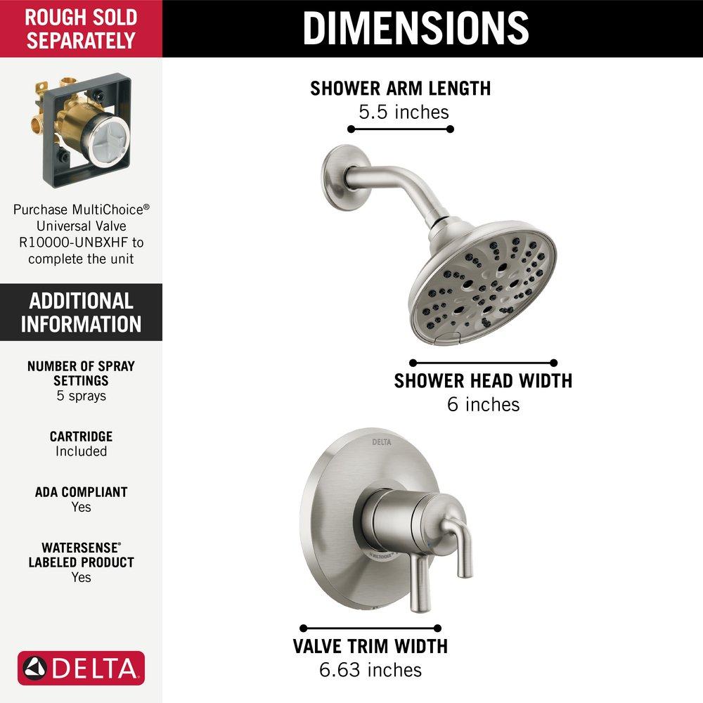 Delta Faucet Brilliance® Stainless Two Handle Multi Function Shower Faucet (Trim Only) 