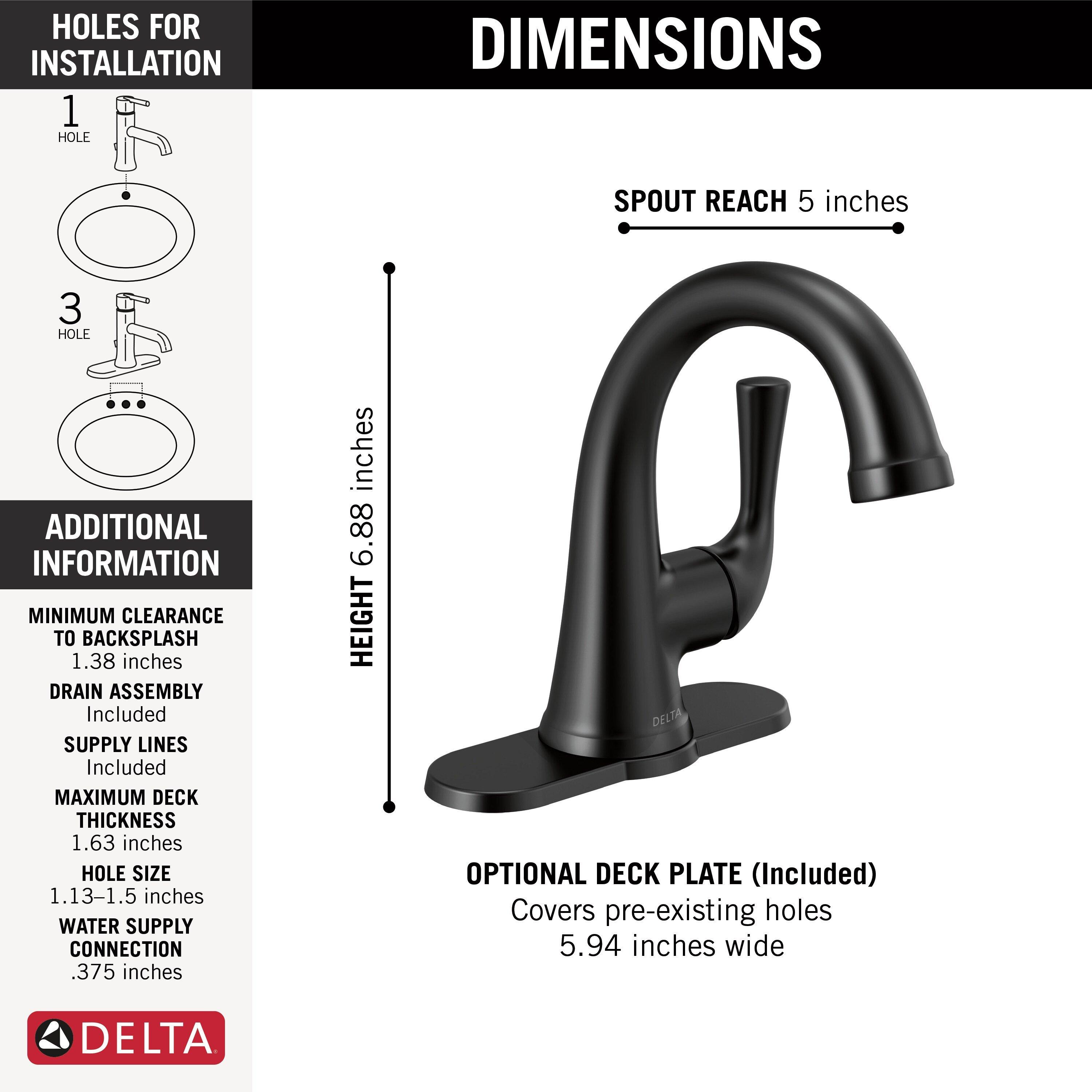 Delta Faucet Matte Black Single Handle Monoblock Bathroom Sink Faucet 