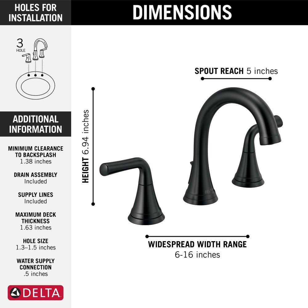Delta Faucet Matte Black Two Handle Widespread Bathroom Sink Faucet 