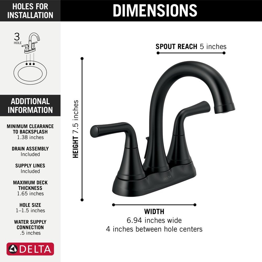 Delta Faucet Matte Black Two Handle Centerset Bathroom Sink Faucet 