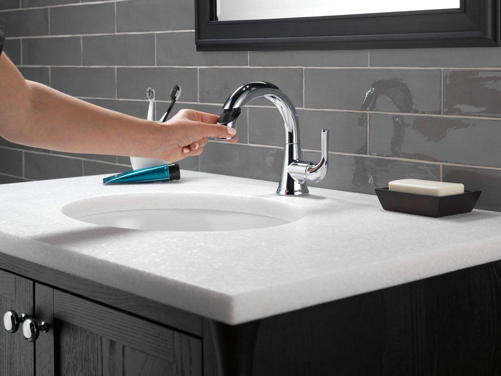 Delta Faucet Brilliance Stainless Single Handle Monoblock Bathroom Sink Faucet 