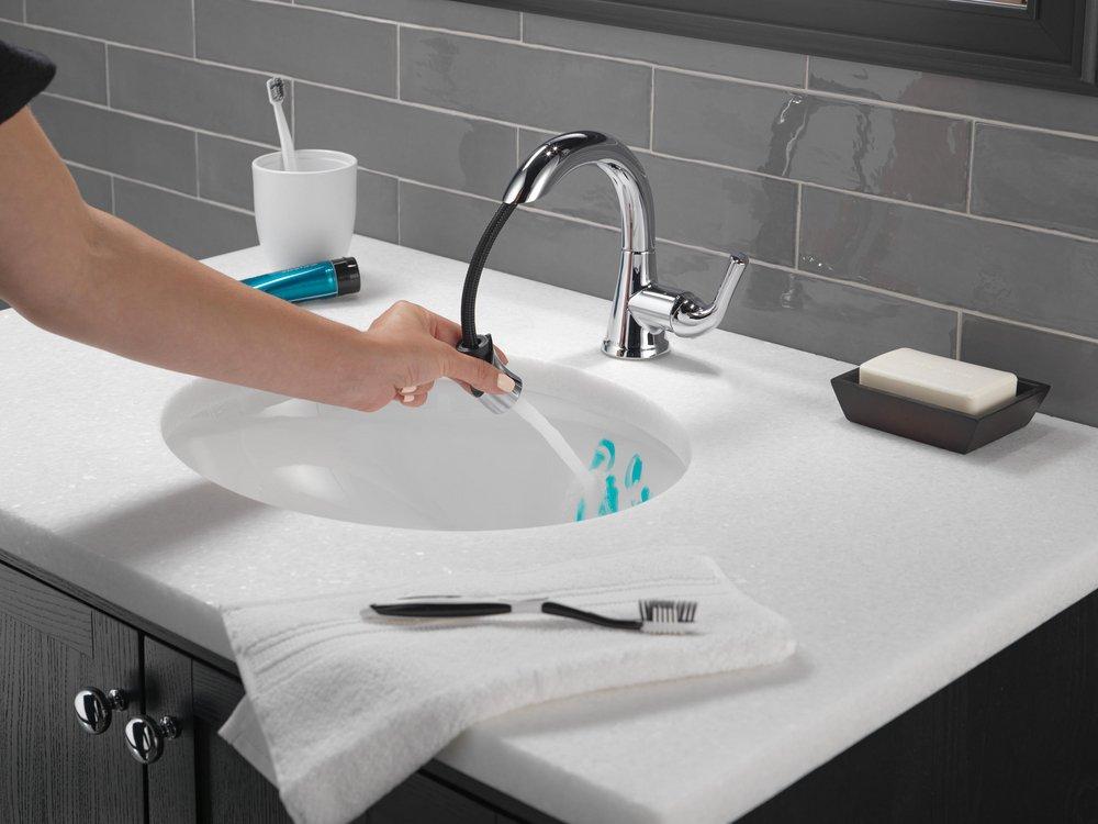 Delta Faucet Brilliance Stainless Single Handle Monoblock Bathroom Sink Faucet 