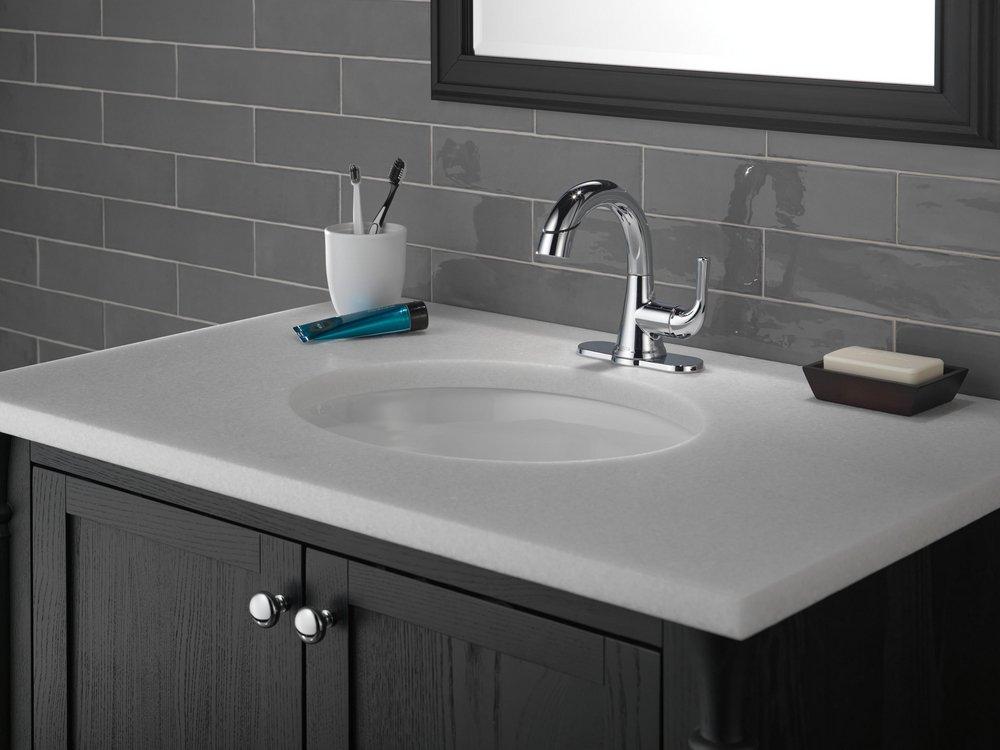 Delta Faucet Brilliance Stainless Single Handle Monoblock Bathroom Sink Faucet 