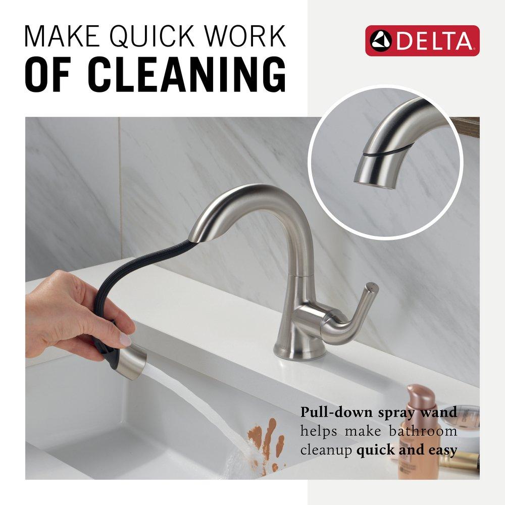 Delta Faucet Brilliance Stainless Single Handle Monoblock Bathroom Sink Faucet 