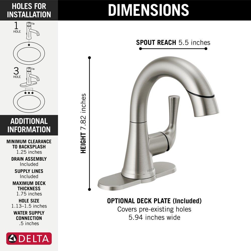 Delta Faucet Brilliance Stainless Single Handle Monoblock Bathroom Sink Faucet 