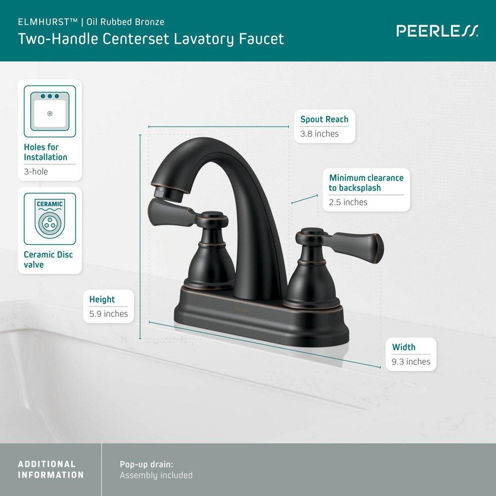Peerless&reg; Oil Rubbed Bronze Two Handle Centerset Bathroom Sink Faucet 