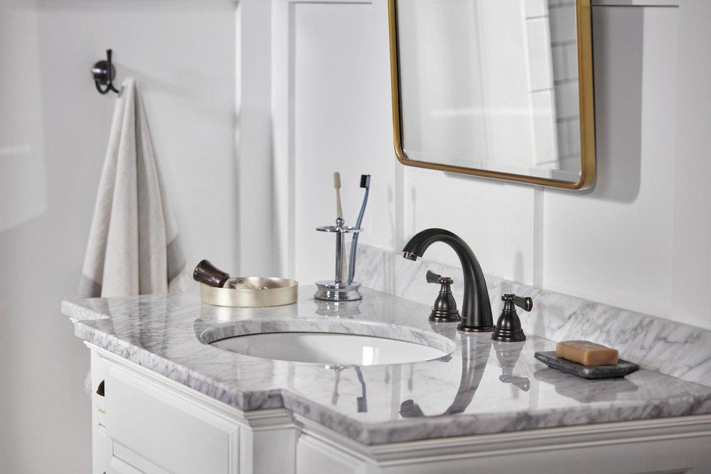 Peerless&reg; Oil Rubbed Bronze Two Handle Widespread Bathroom Sink Faucet 