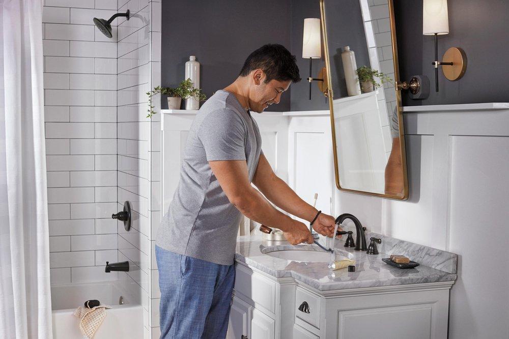 Peerless&reg; Oil Rubbed Bronze Two Handle Widespread Bathroom Sink Faucet 