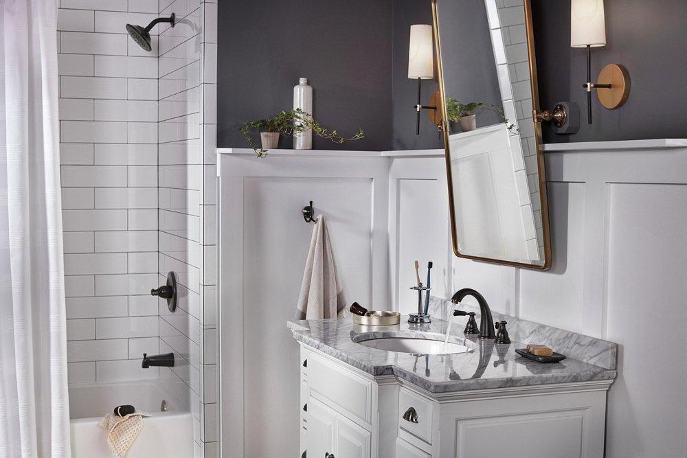 Peerless&reg; Oil Rubbed Bronze Two Handle Widespread Bathroom Sink Faucet 