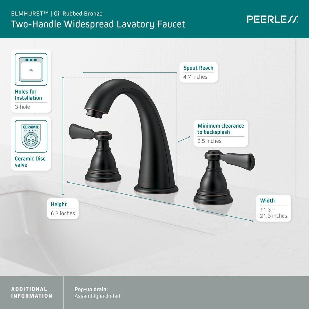 Peerless&reg; Oil Rubbed Bronze Two Handle Widespread Bathroom Sink Faucet 