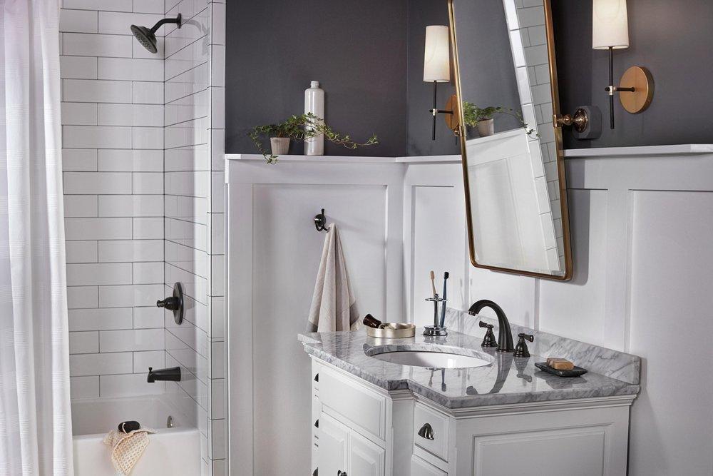 Peerless&reg; Oil Rubbed Bronze Two Handle Widespread Bathroom Sink Faucet 