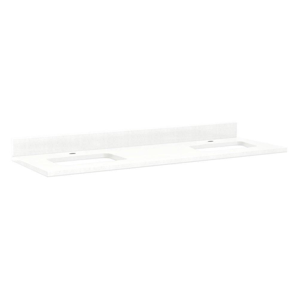 Signature Hardware Feathered White/White 61 x 22 in. Double Bowl Quartz Vanity Top 