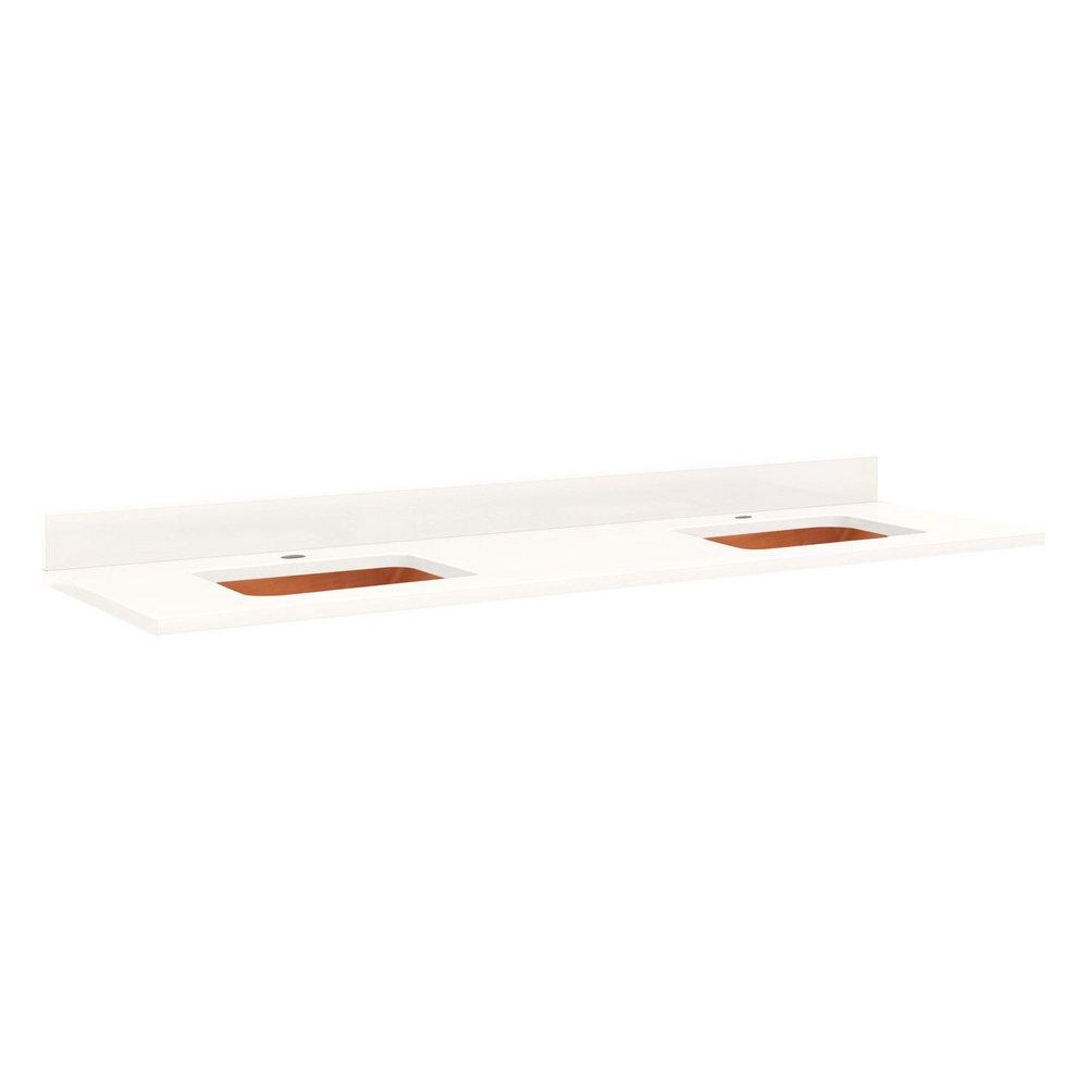 Signature Hardware Arctic Snow/Smooth Copper 73 x 22 in. Double Bowl Quartz Vanity Top 