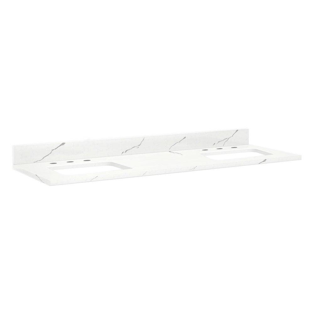 Signature Hardware Hailstone White 61 x 22 in. Double Bowl Quartz Vanity Top 